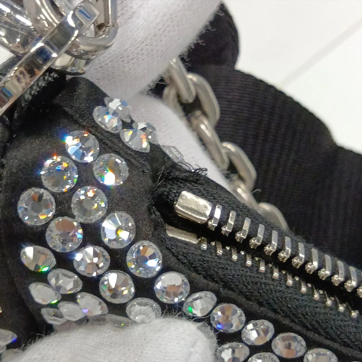 Prada Re-Edition 2005 Crossbody Satin Crystal Rhinestone Black 3486