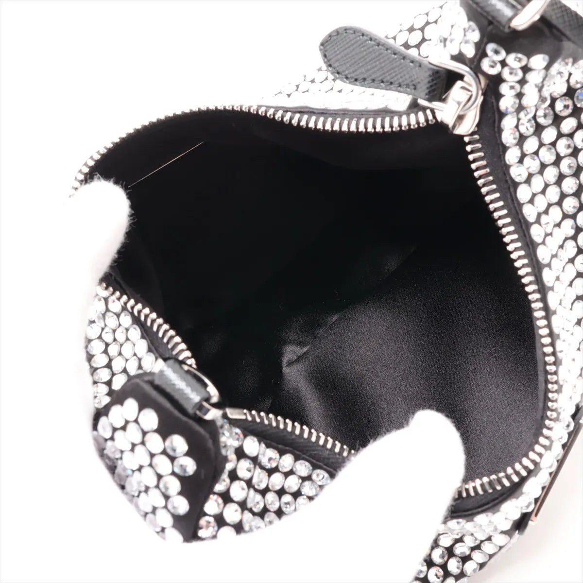 Prada Re-Edition 2005 Crossbody Satin Crystal Rhinestone Black 3486