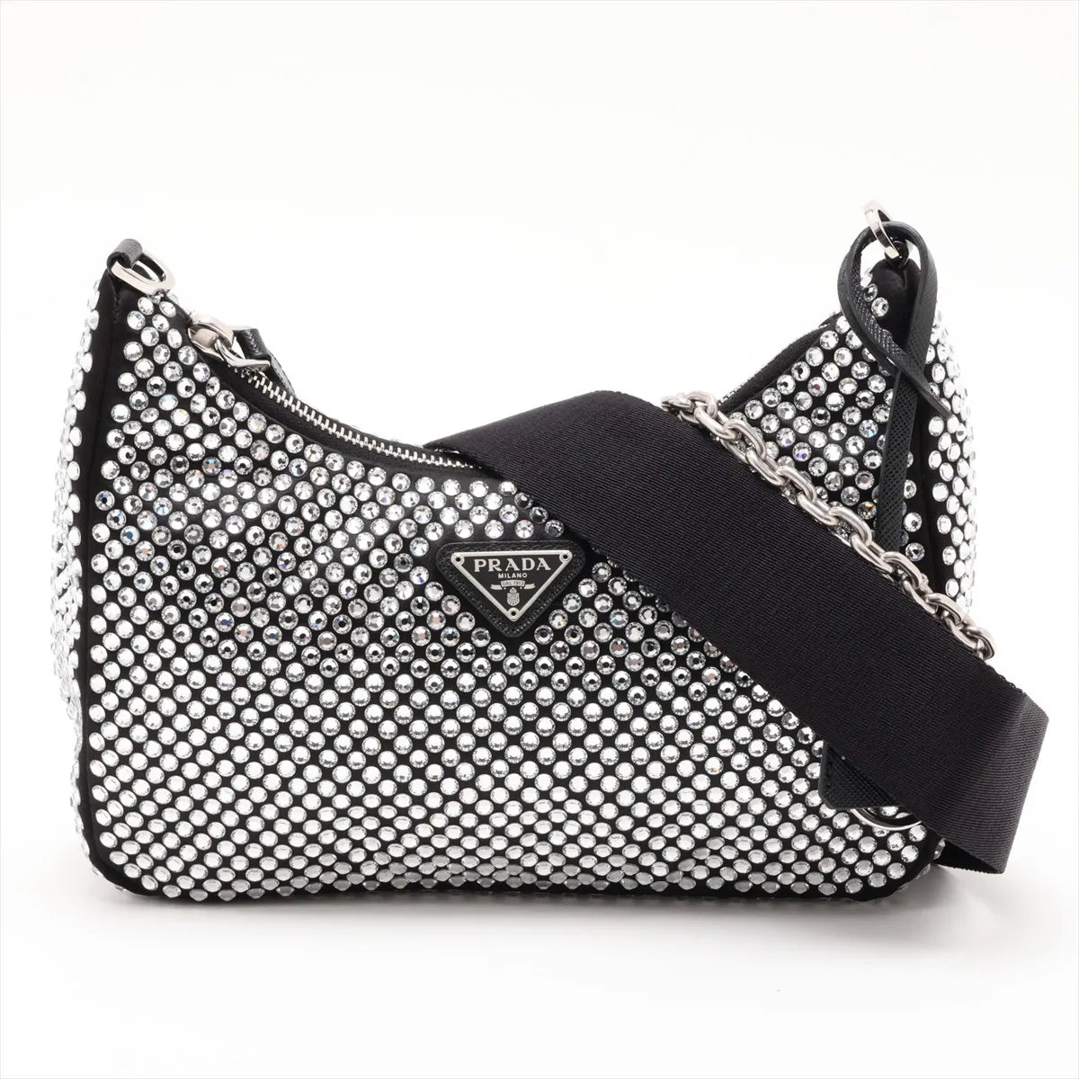 Prada Re-Edition 2005 Crossbody Satin Crystal Rhinestone Black 3486