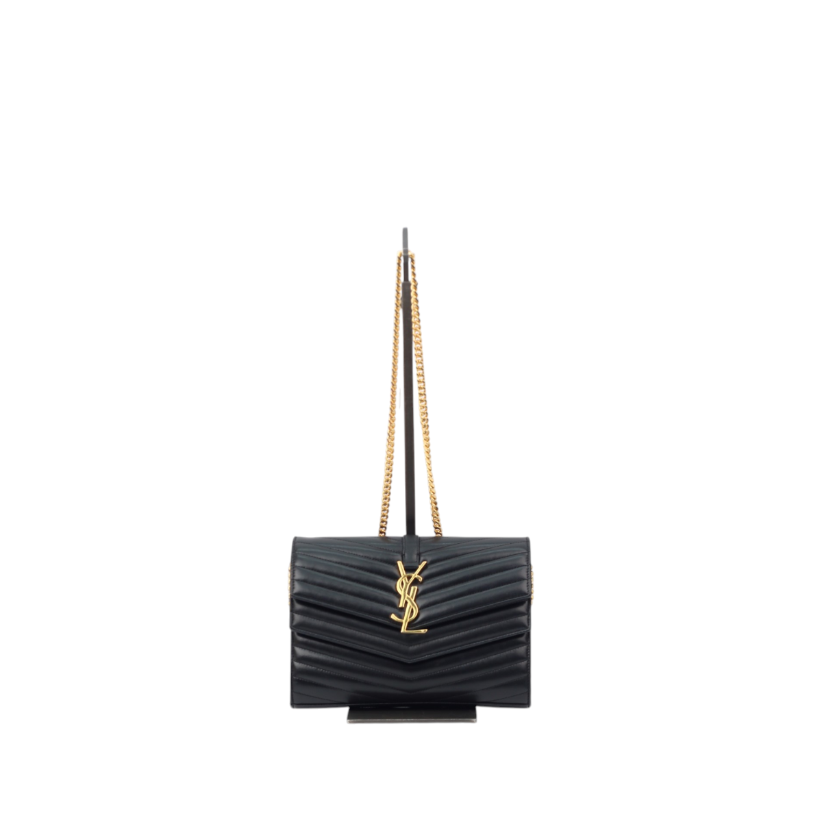 YSL Sulpice Envelope Chain Wallet Black Chevron 3151
