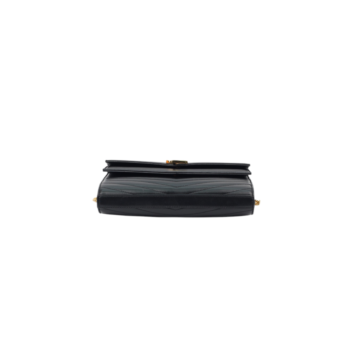 YSL Sulpice Envelope Chain Wallet Black Chevron 3151