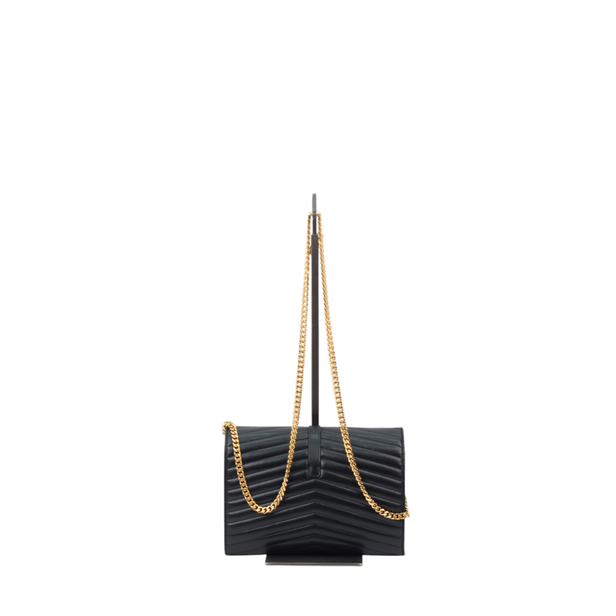 YSL Sulpice Envelope Chain Wallet Black Chevron 3151