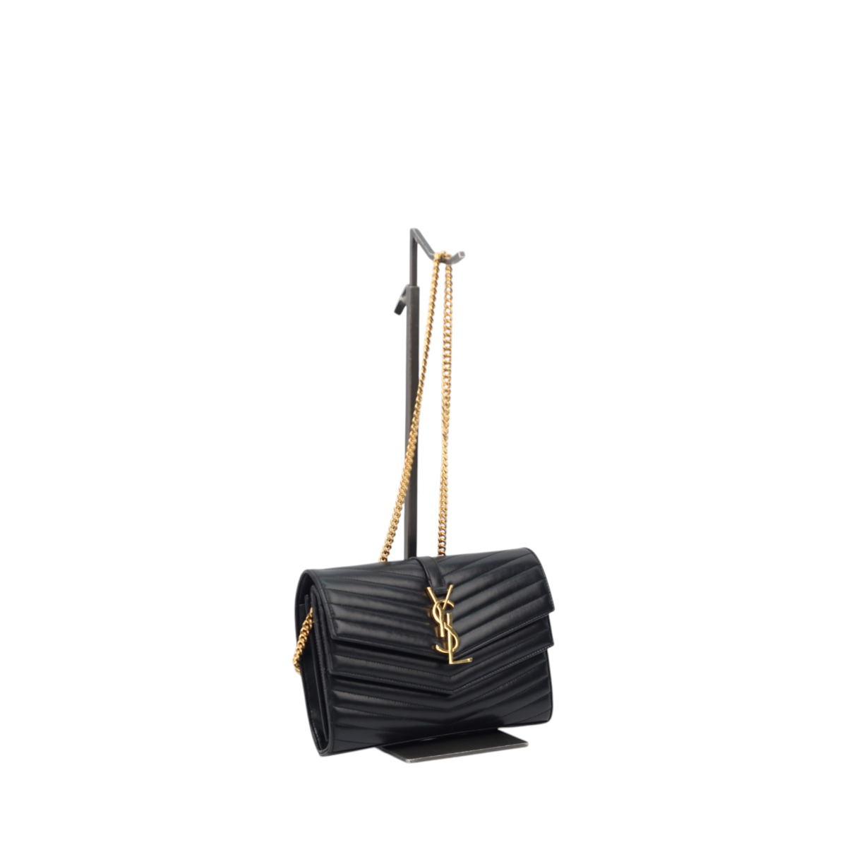 YSL Sulpice Envelope Chain Wallet Black Chevron 3151