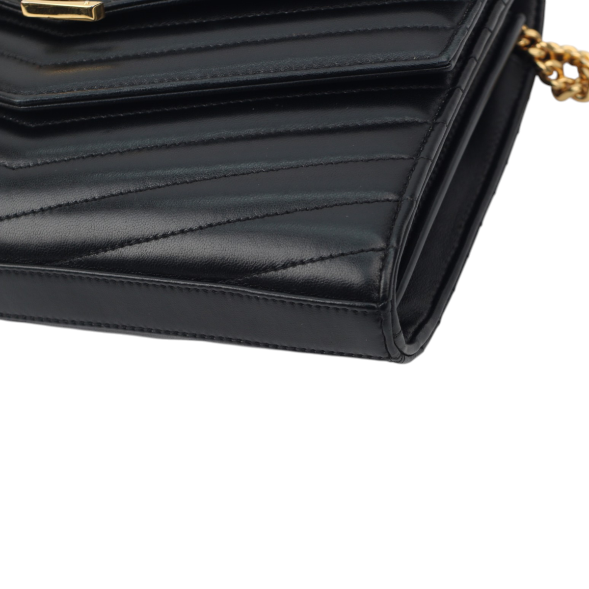 YSL Sulpice Envelope Chain Wallet Black Chevron 3151