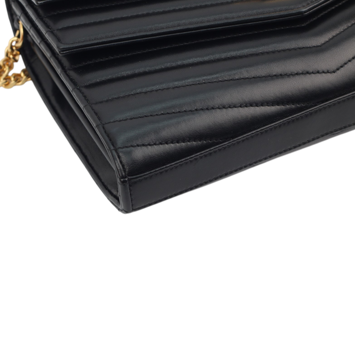 YSL Sulpice Envelope Chain Wallet Black Chevron 3151