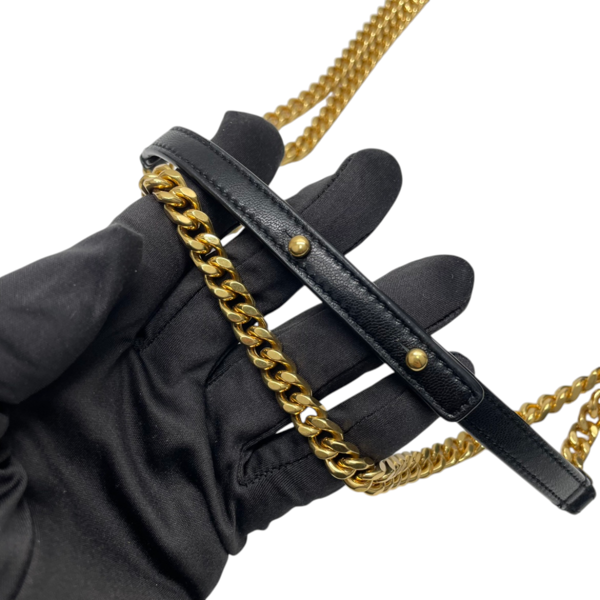 YSL Sulpice Envelope Chain Wallet Black Chevron 3151
