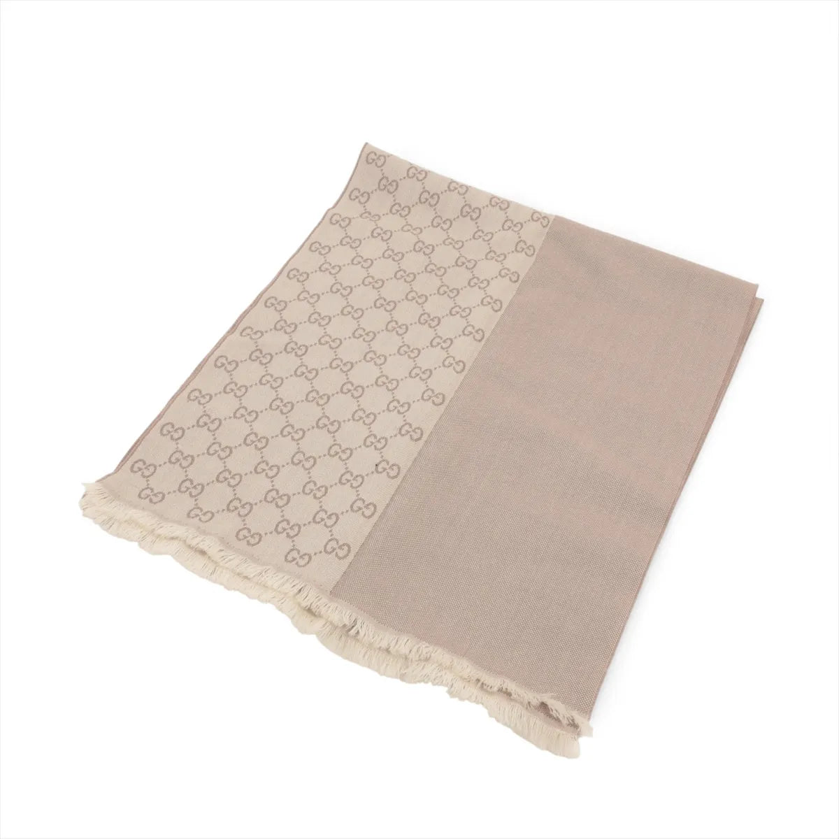 Gucci GG Stole Wool Fringe Scarf Beige 3249