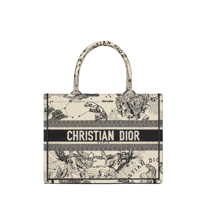 Dior Medium Book Tote Zodiac Embroidery Latte Black