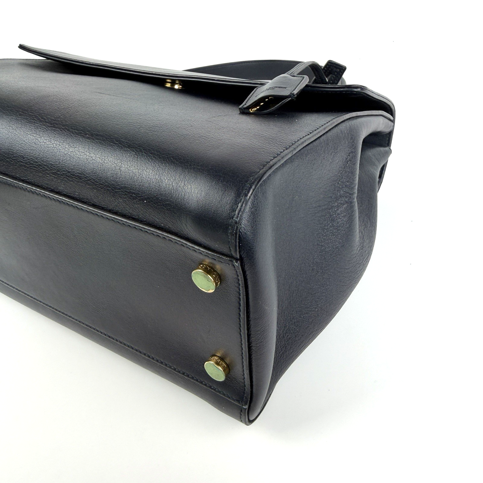 YSL Moujik Medium 2-Way Bag Navy Blue Leather 2335