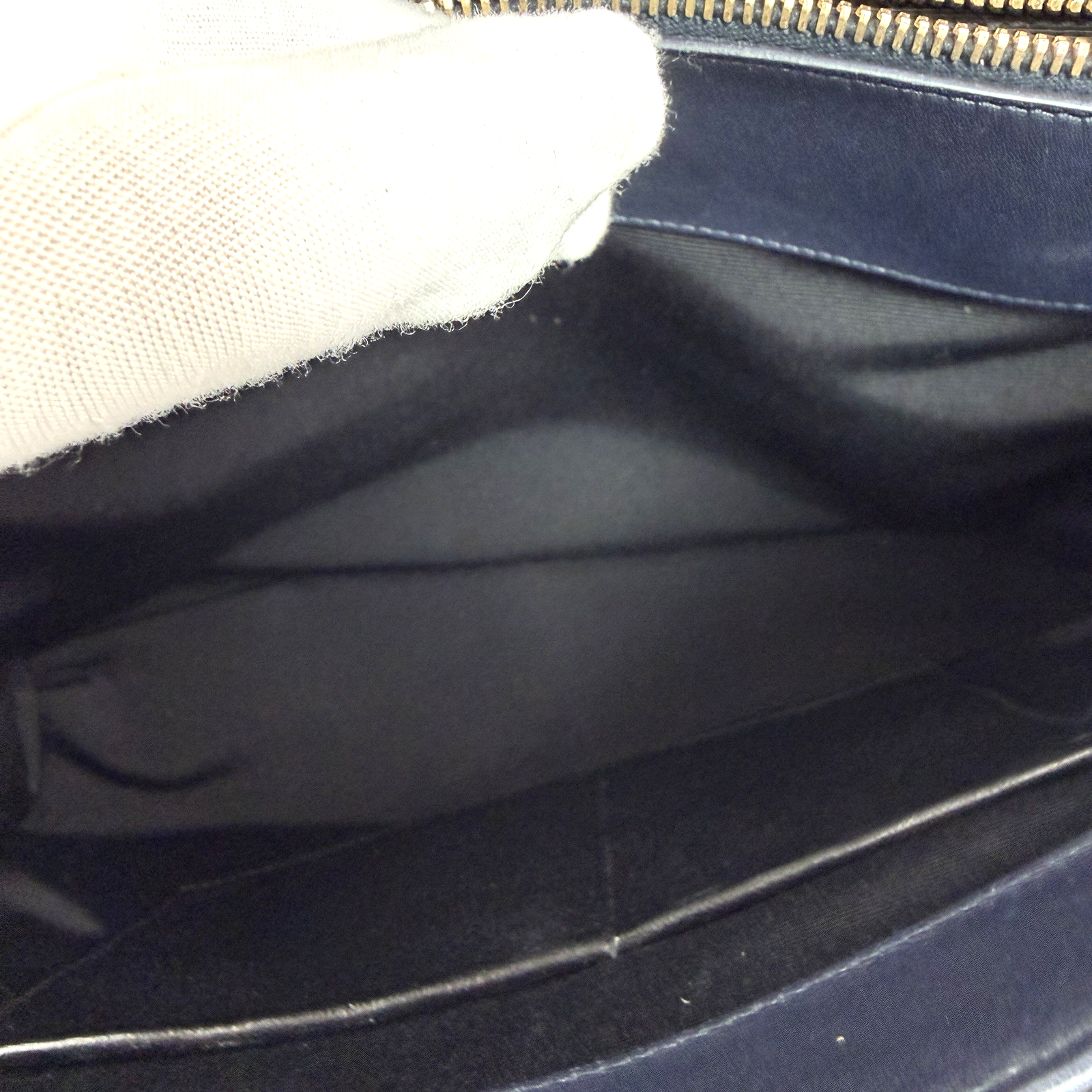 YSL Moujik Medium 2-Way Bag Navy Blue Leather 2335