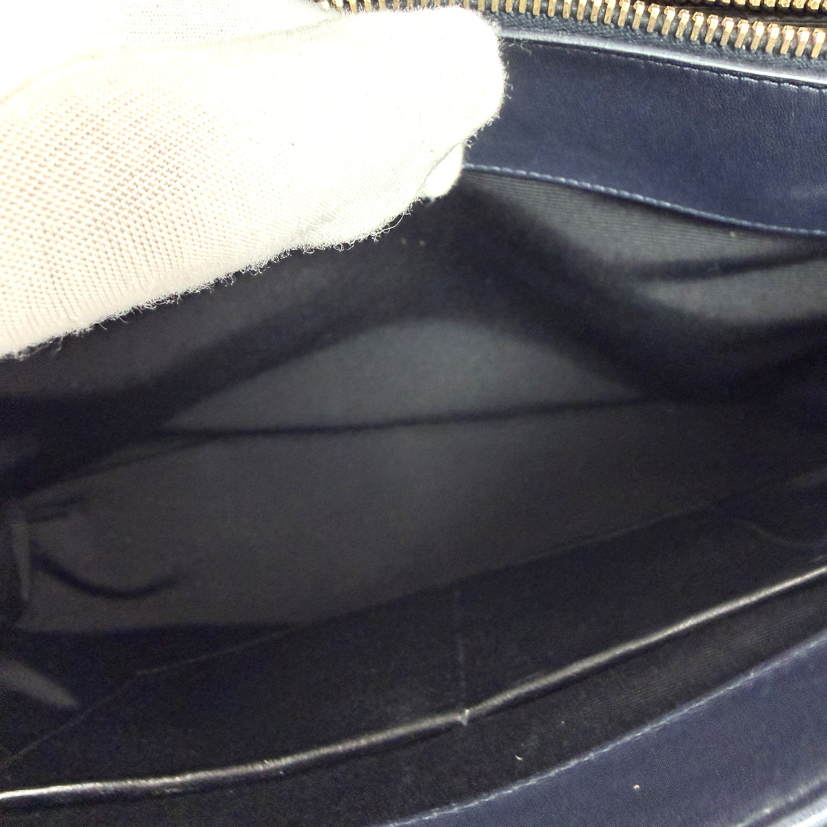 YSL Moujik Medium 2-Way Bag Navy Blue Leather 2335