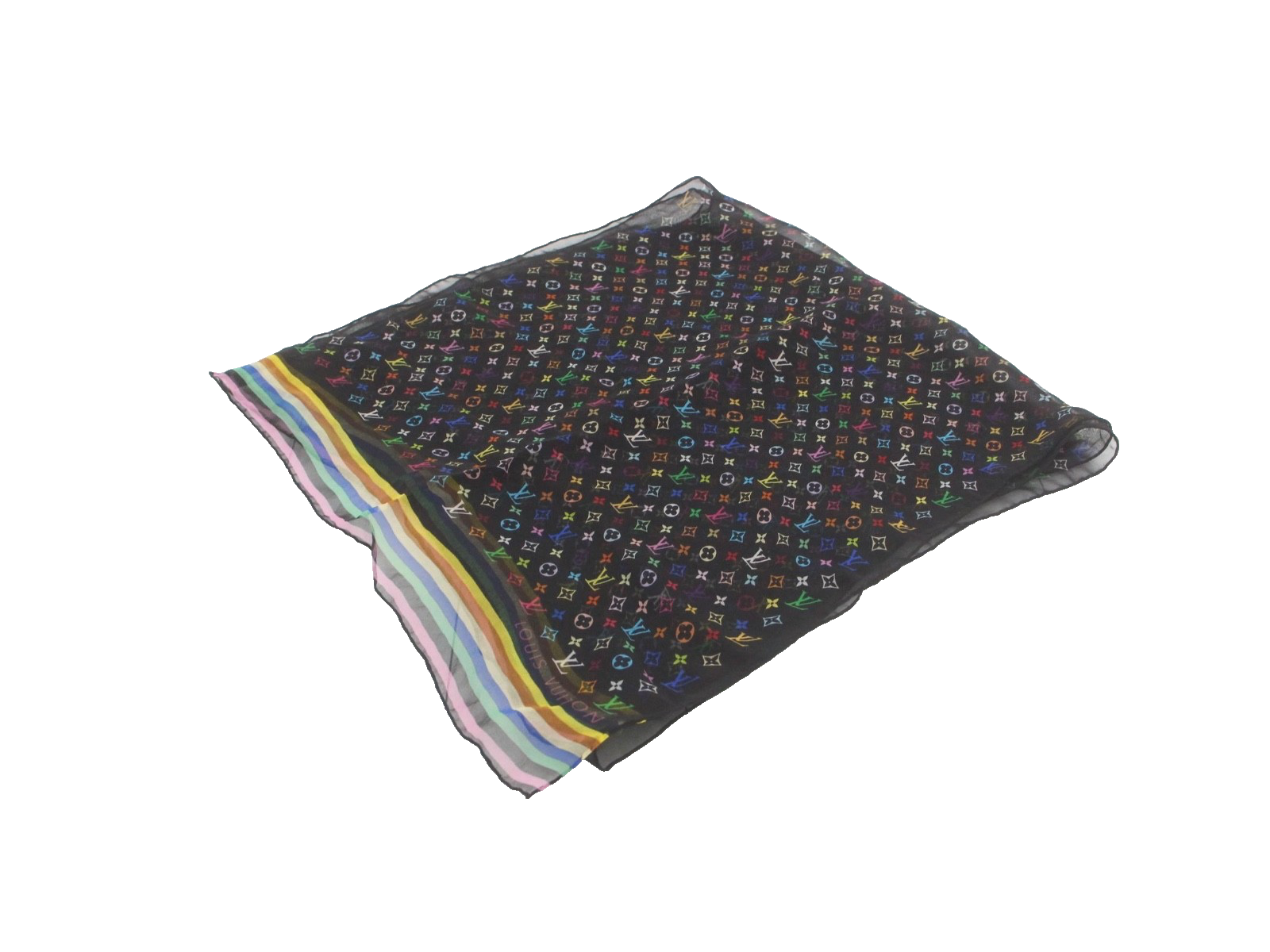 Louis Vuitton Silk Scarf Black Multicolor 3444