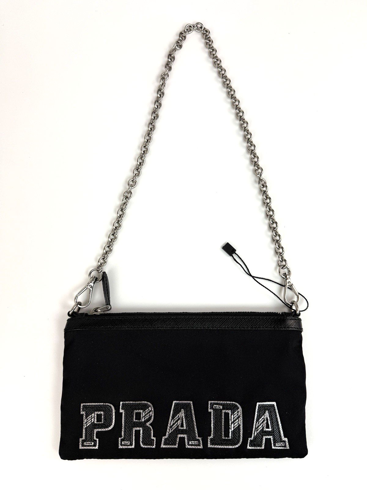 Prada Tessuto Logo Chain Pochette Black Nylon 1983