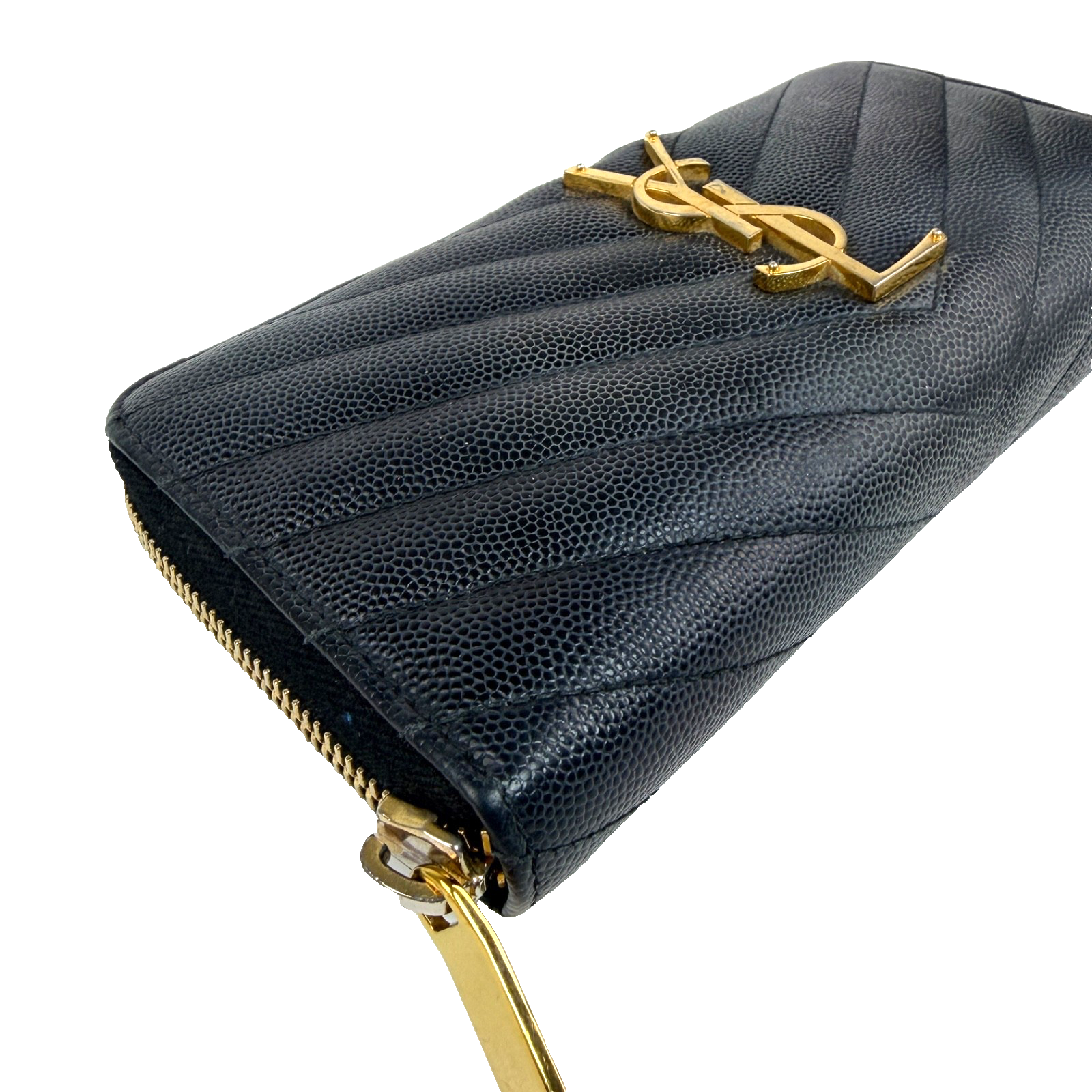 YSL Cassandre Zippy Wallet Black Chevron 2277
