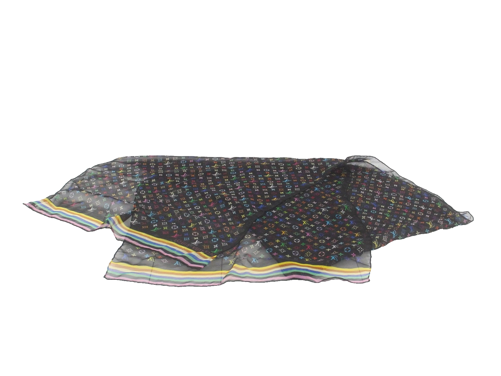 Louis Vuitton Silk Scarf Black Multicolor 3444