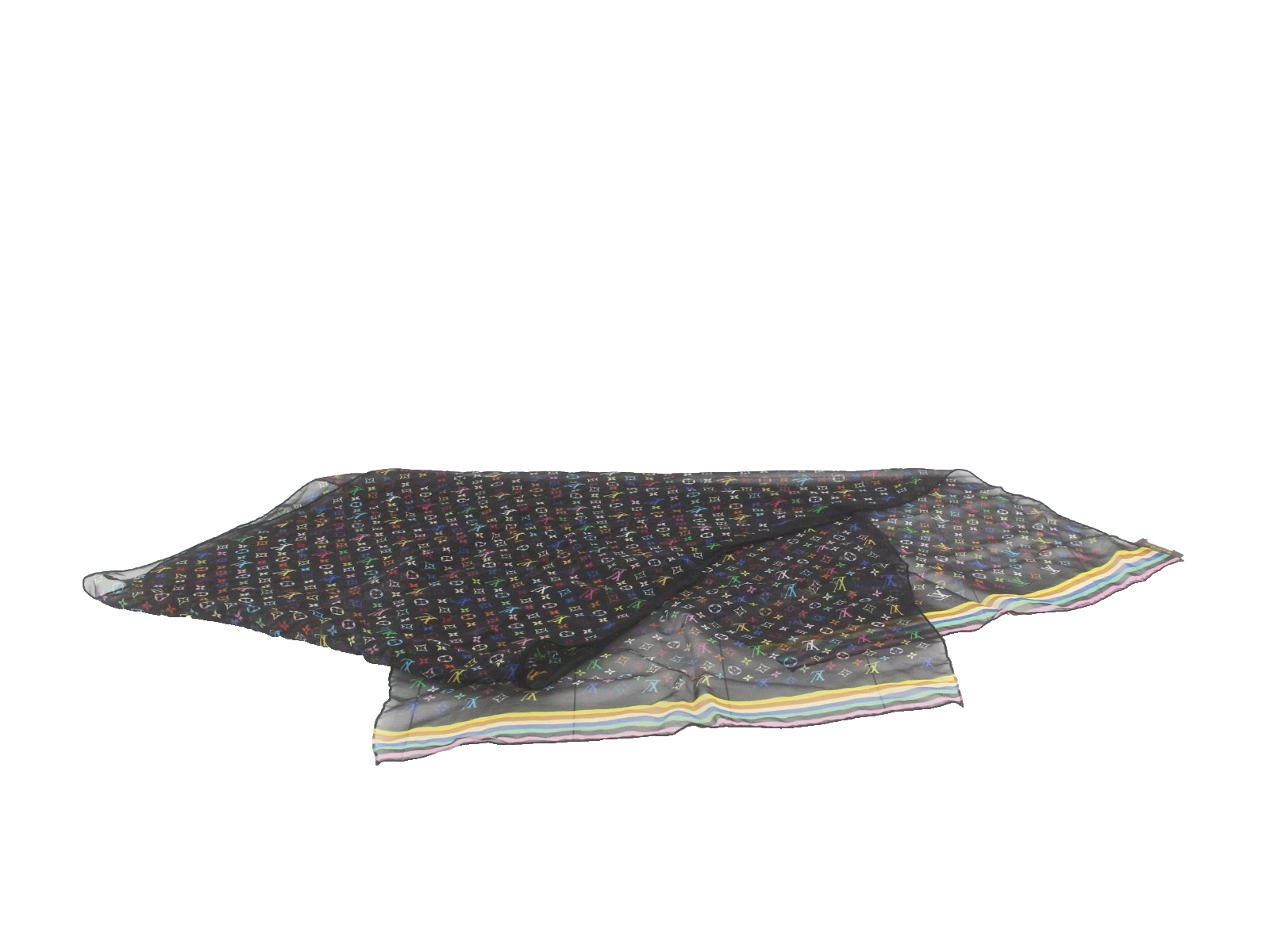 Louis Vuitton Silk Scarf Black Multicolor 3444