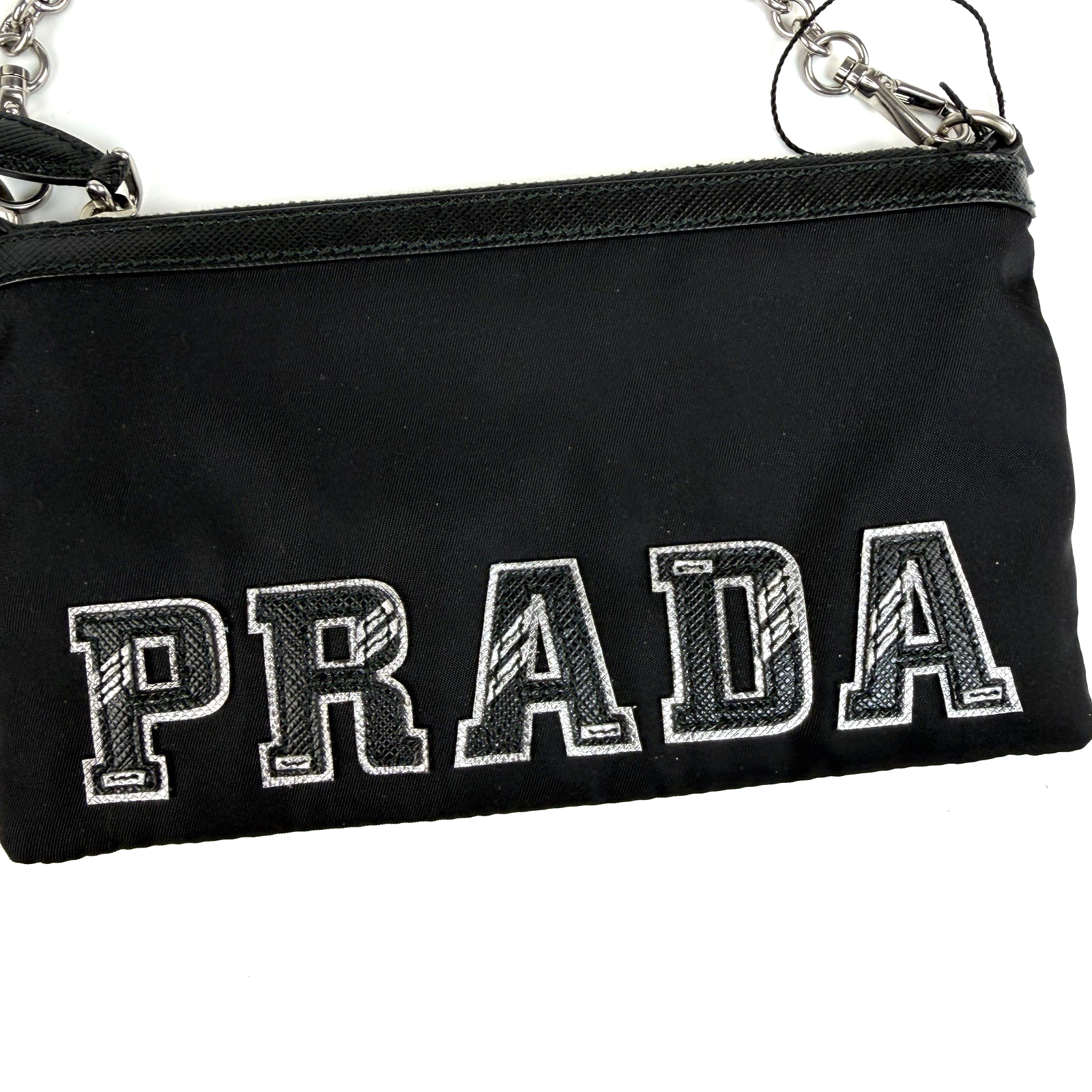Prada Tessuto Logo Chain Pochette Black Nylon 1983