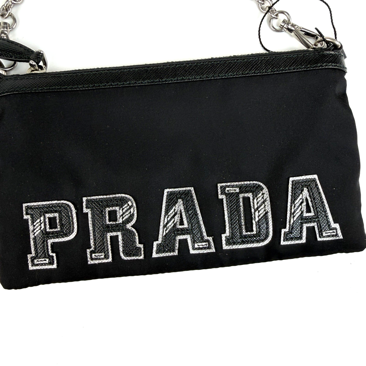 Prada Tessuto Logo Chain Pochette Black Nylon 1983