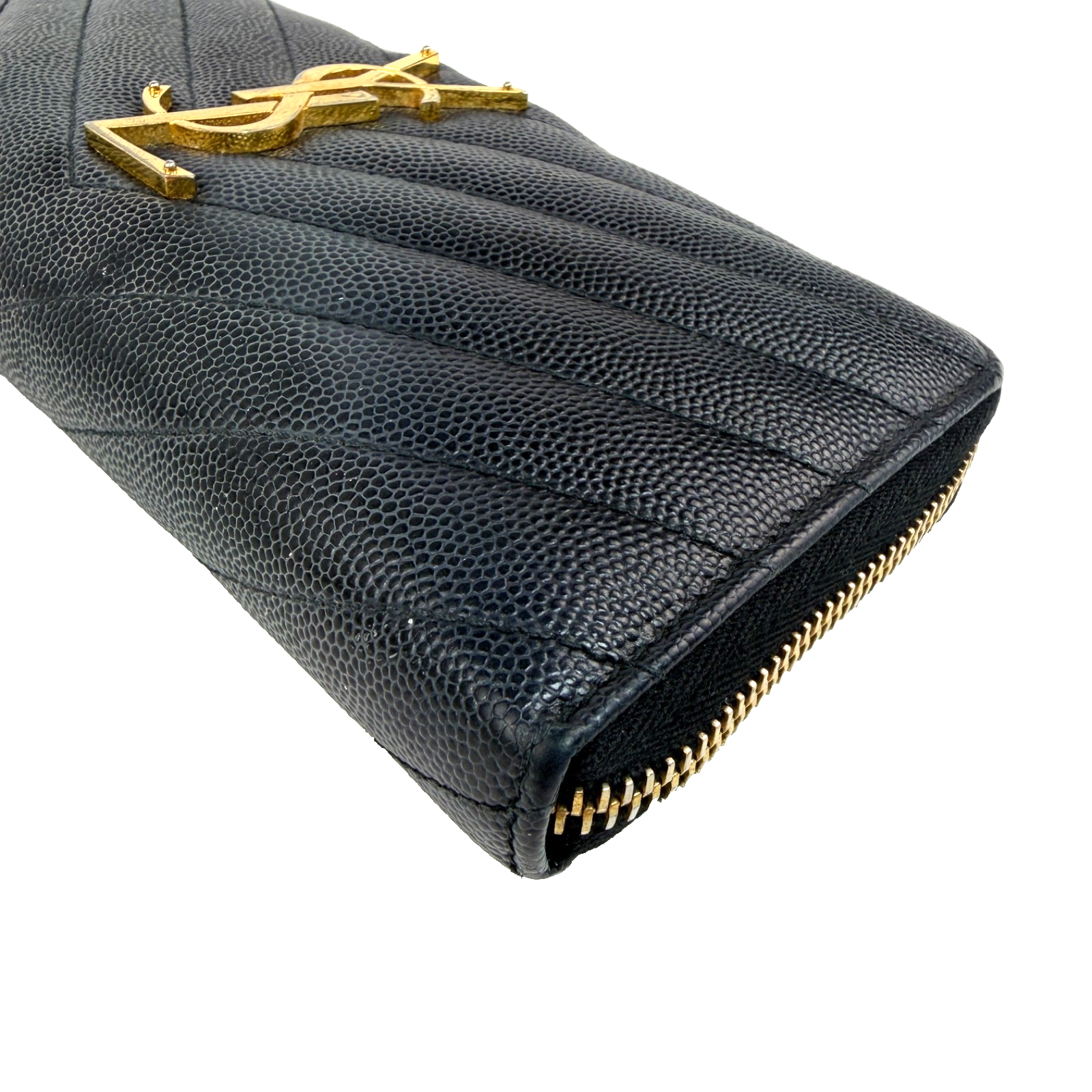YSL Cassandre Zippy Wallet Black Chevron 2277