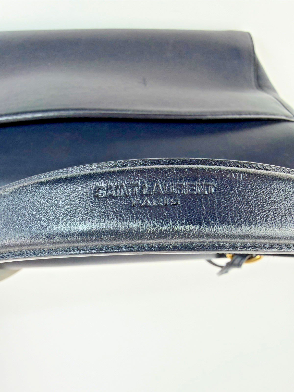 YSL Moujik Medium 2-Way Bag Navy Blue Leather 2335