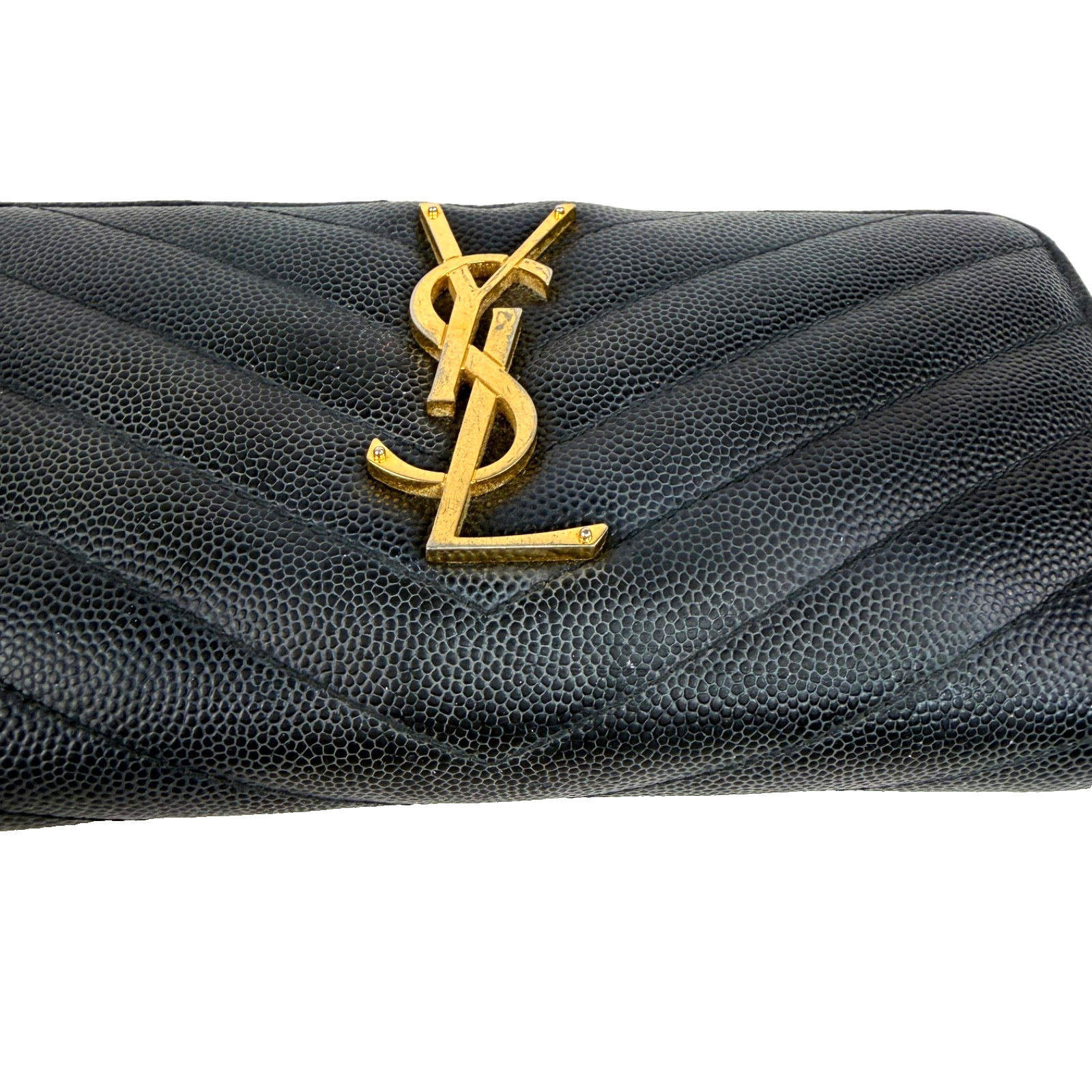 YSL Cassandre Zippy Wallet Black Chevron 2277