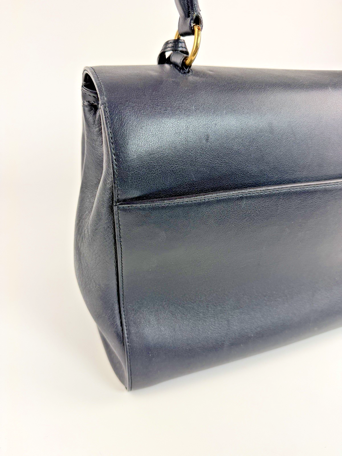 YSL Moujik Medium 2-Way Bag Navy Blue Leather 2335