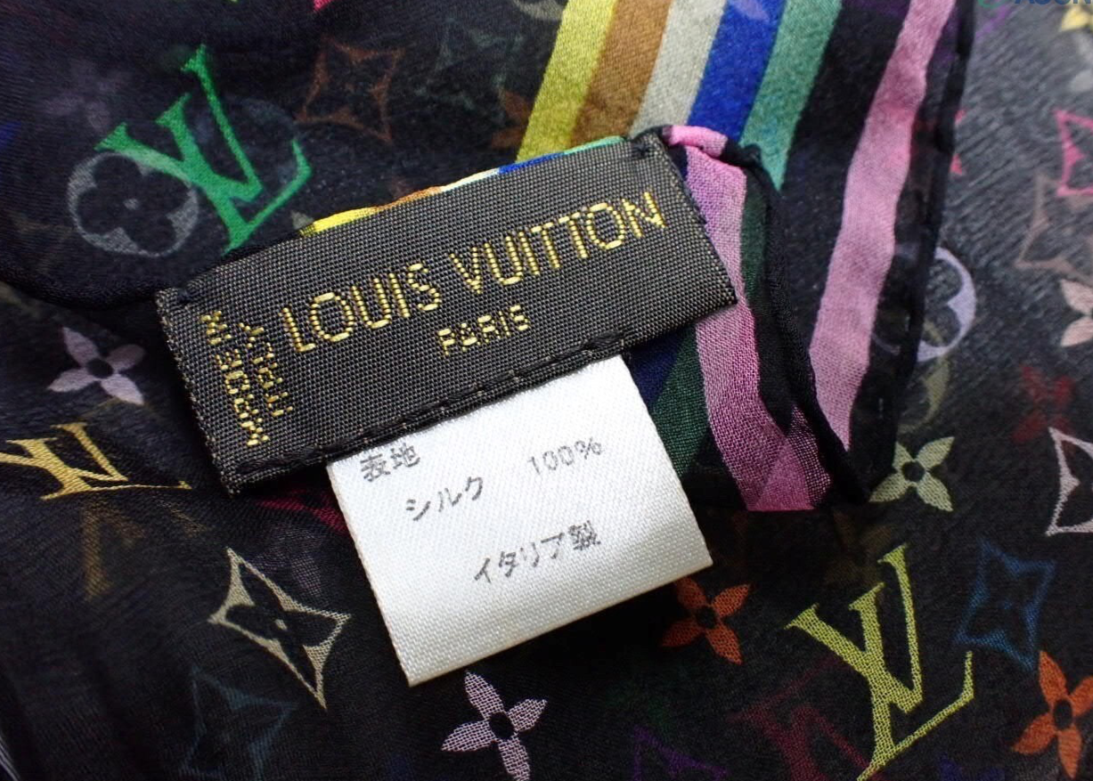 Louis Vuitton Silk Scarf Black Multicolor 3444
