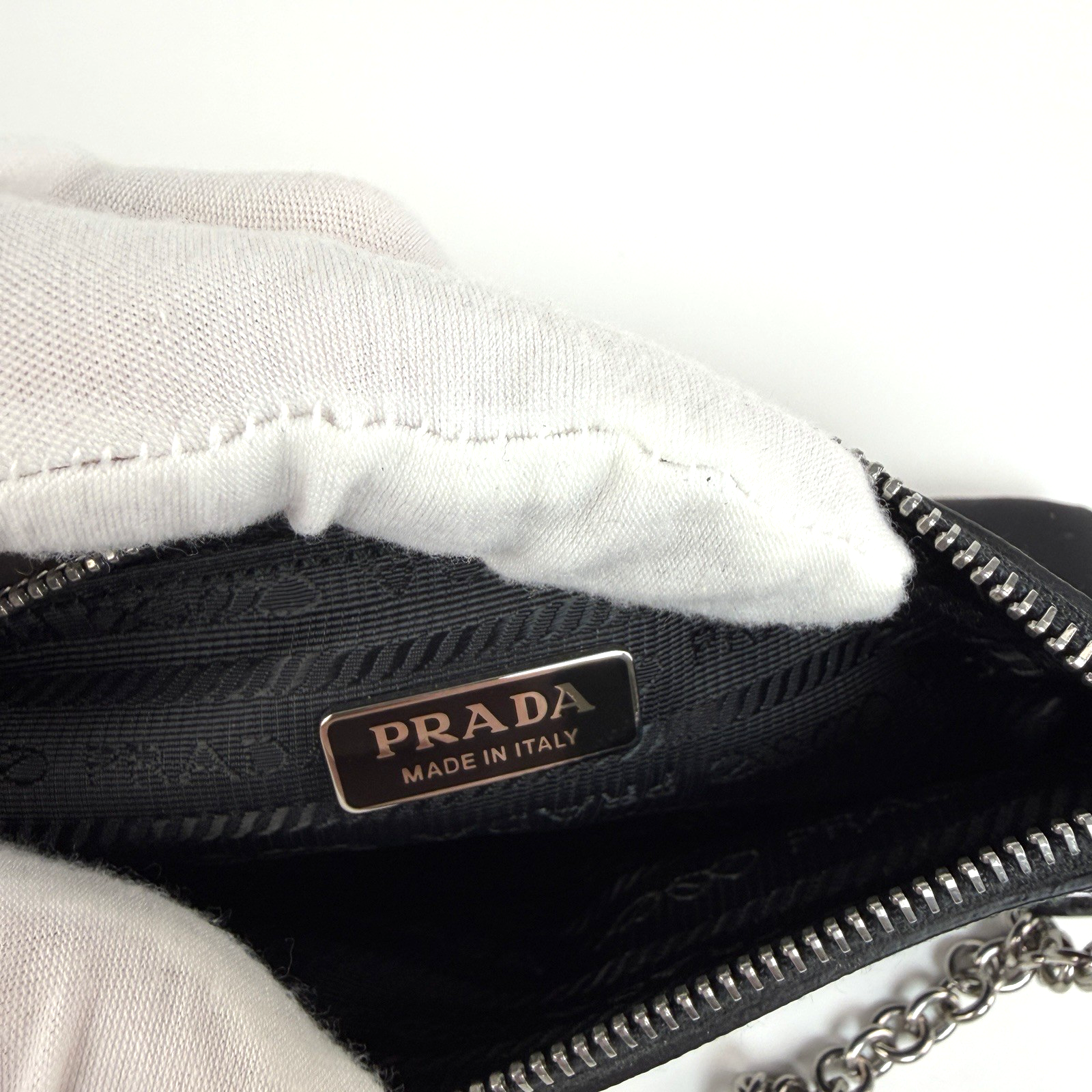 Prada Tessuto Logo Chain Pochette Black Nylon 1983