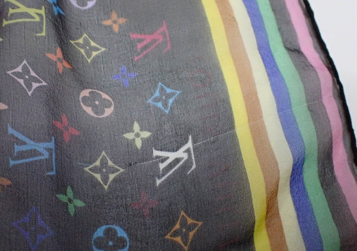 Louis Vuitton Silk Scarf Black Multicolor 3444