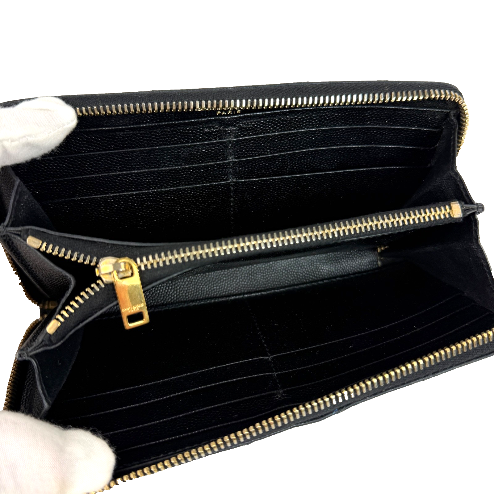 YSL Cassandre Zippy Wallet Black Chevron 2277