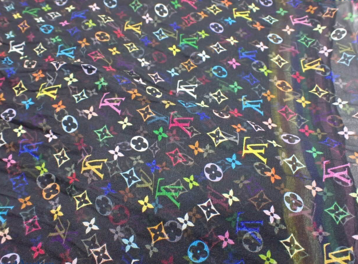 Louis Vuitton Silk Scarf Black Multicolor 3444