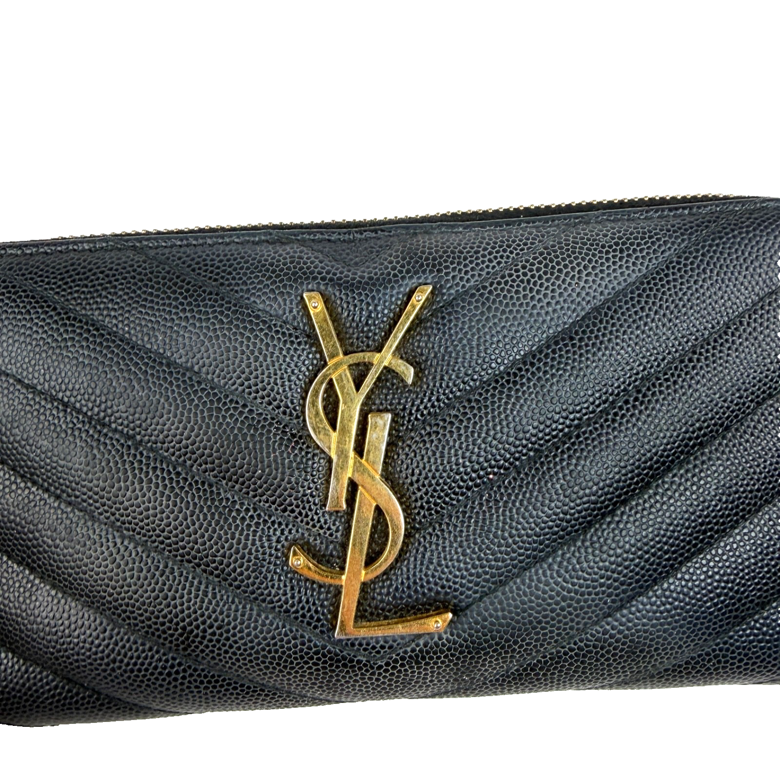 YSL Cassandre Zippy Wallet Black Chevron 2277