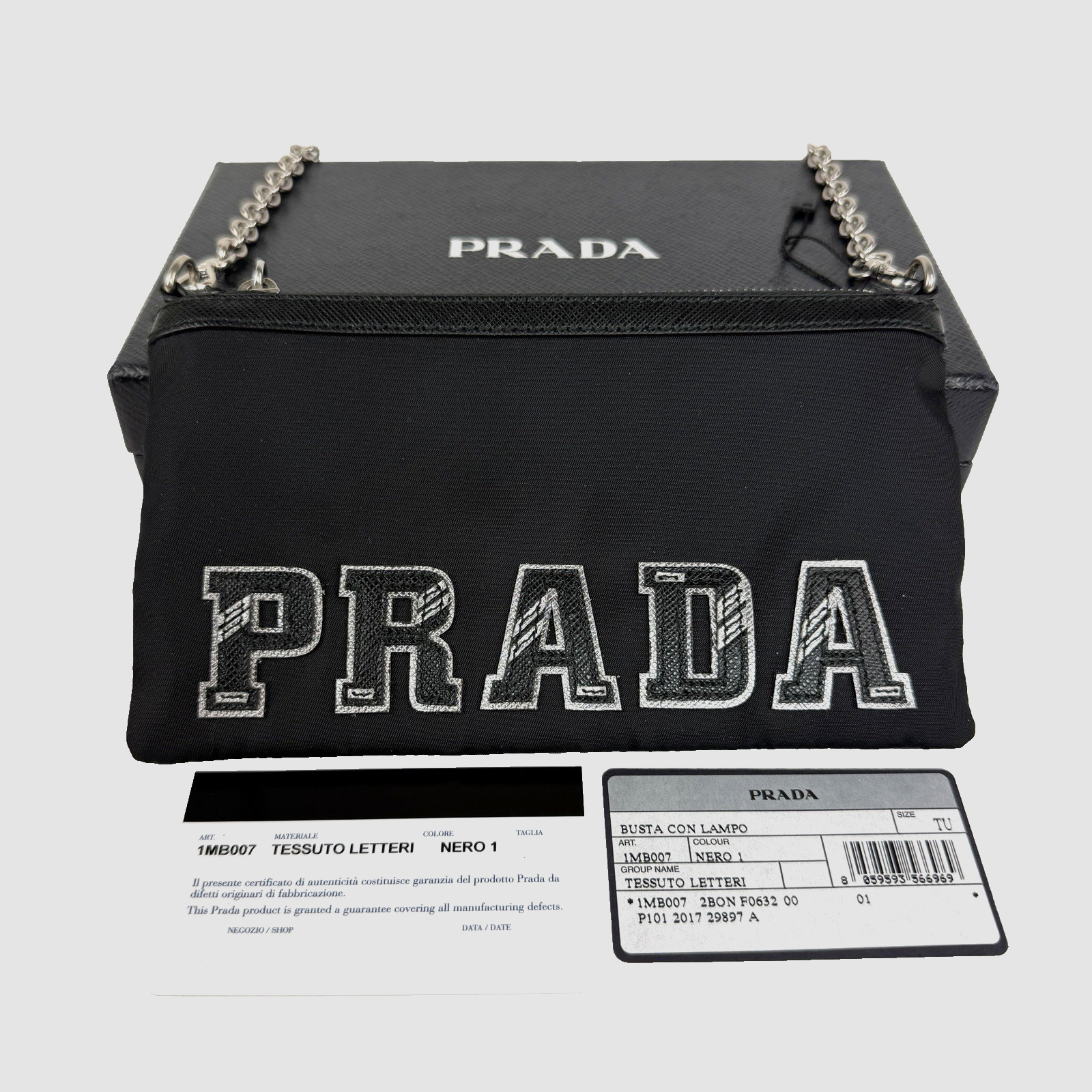 Prada Tessuto Logo Chain Pochette Black Nylon 1983