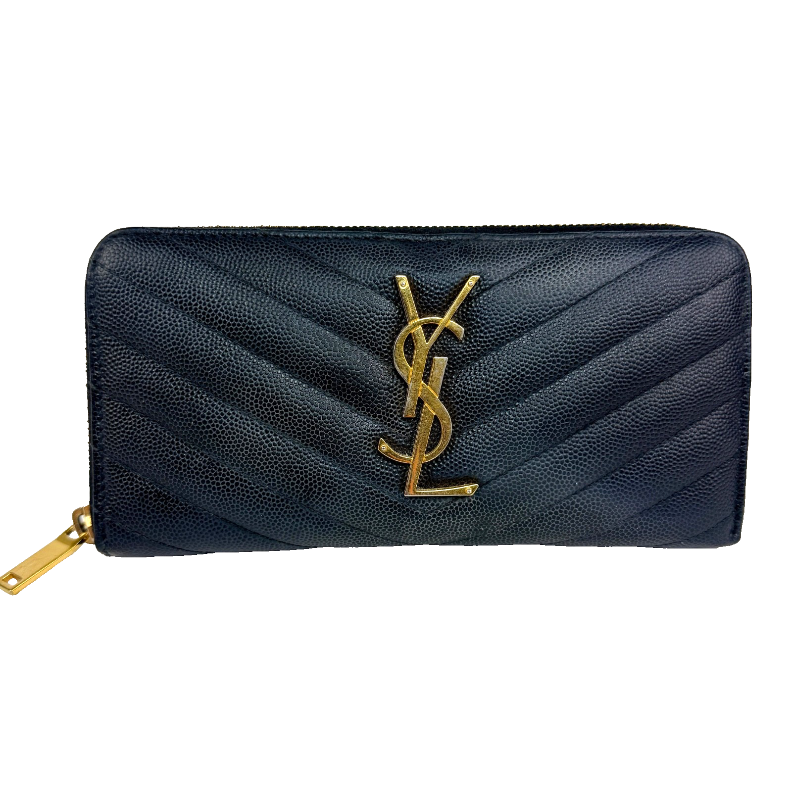 YSL Cassandre Zippy Wallet Black Chevron 2277