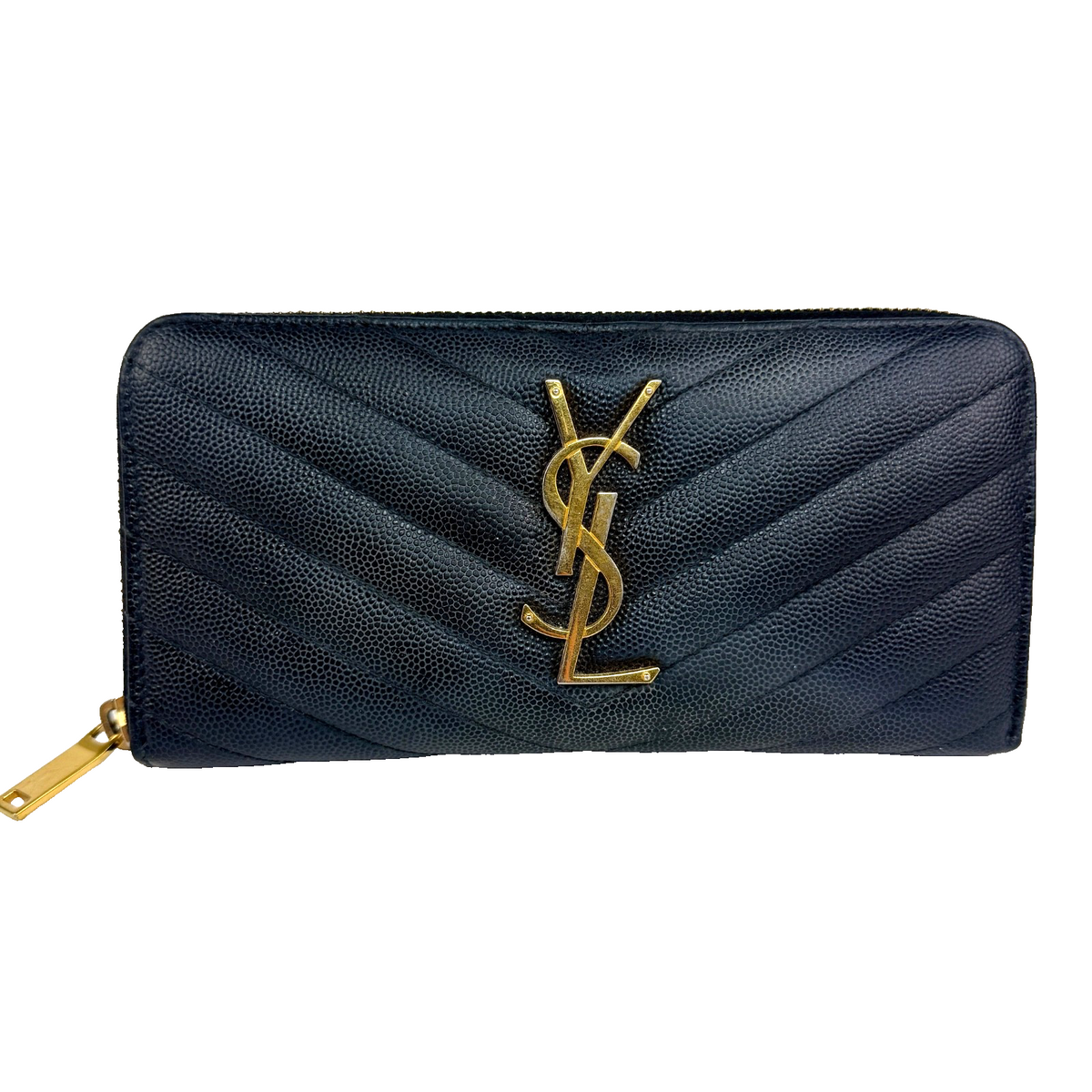 YSL Cassandre Zippy Wallet Black Chevron 2277